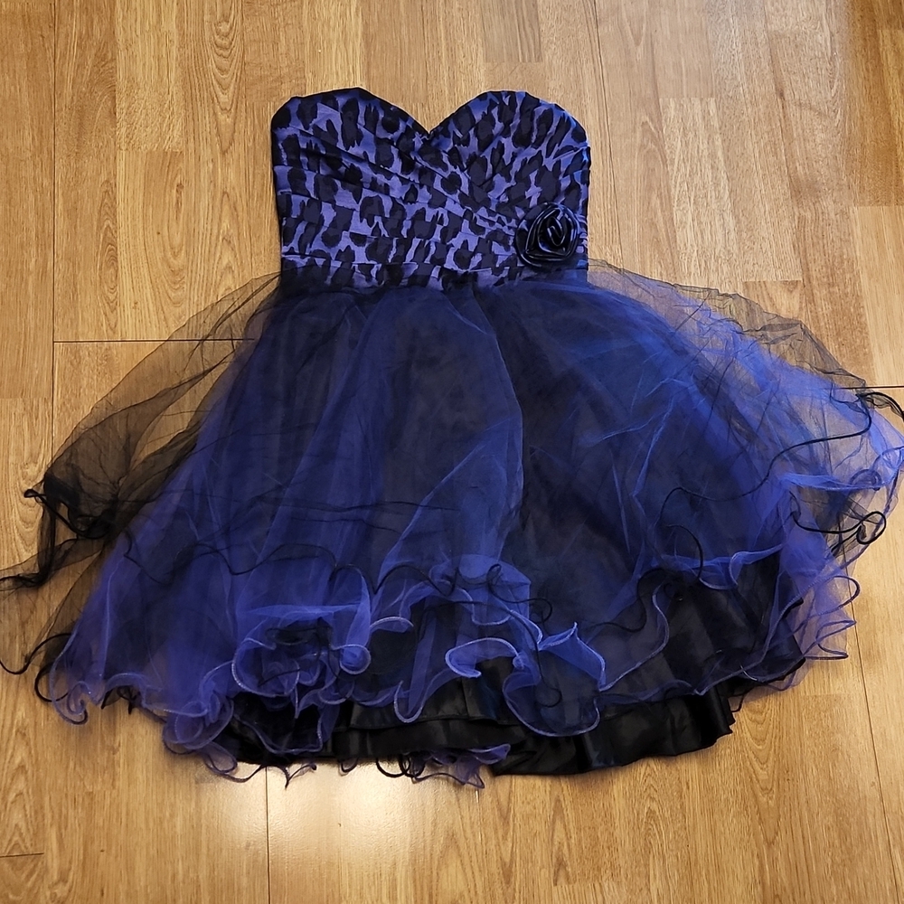 Y2K purple/black leopard print short formal party dress sz 3